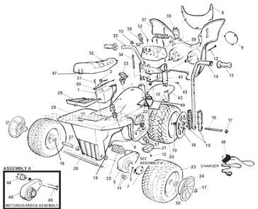 Page A Diagram and Parts List for 78410-9993  Power Wheels Ride-On ATVs